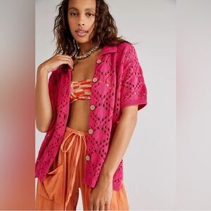 NWT Free People Beach Emily Fauxchet Cardigan Hot Pink 
Women’s Size XS